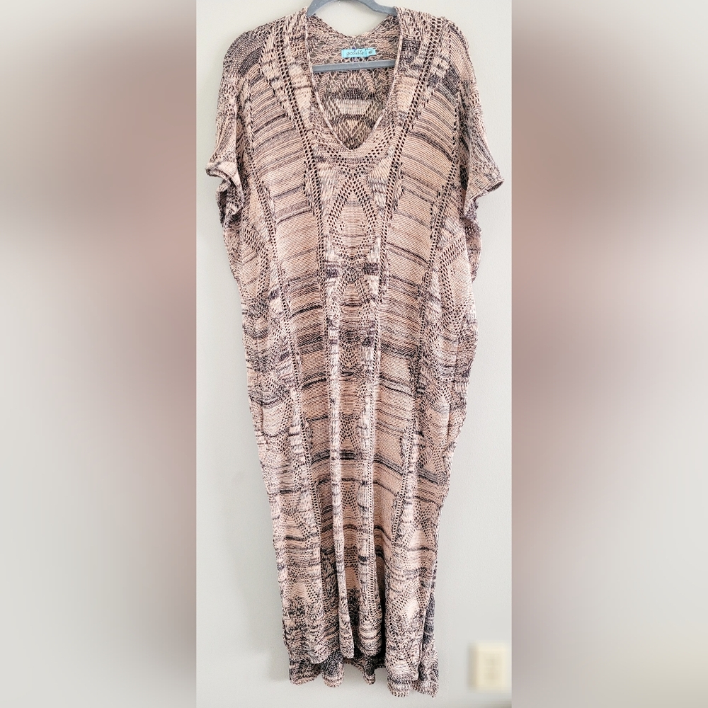Goddis Katya Caftan Dress Chic Beige/Black Open Knit Patterned S/M Oversized